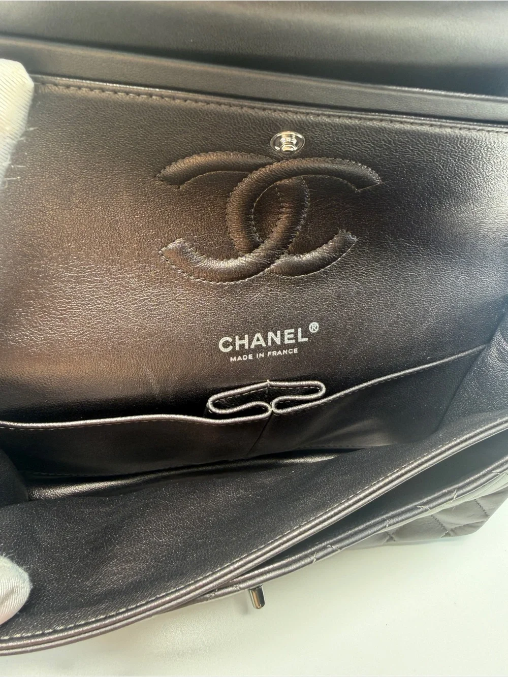 CHANEL Quilted Double Flap Shoulder Bag in Gray